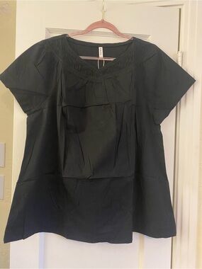 Falechay Women’s Black Short Sleeve Pleated V-Neck Blouse 2XL